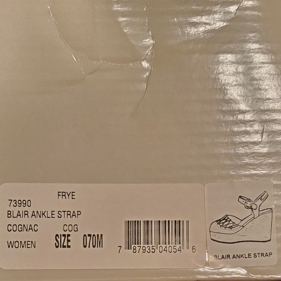 FRYE Blair Ankle Strap Wooden Platform Mary Jane Wedge in Cognac - Picture 3 of 3